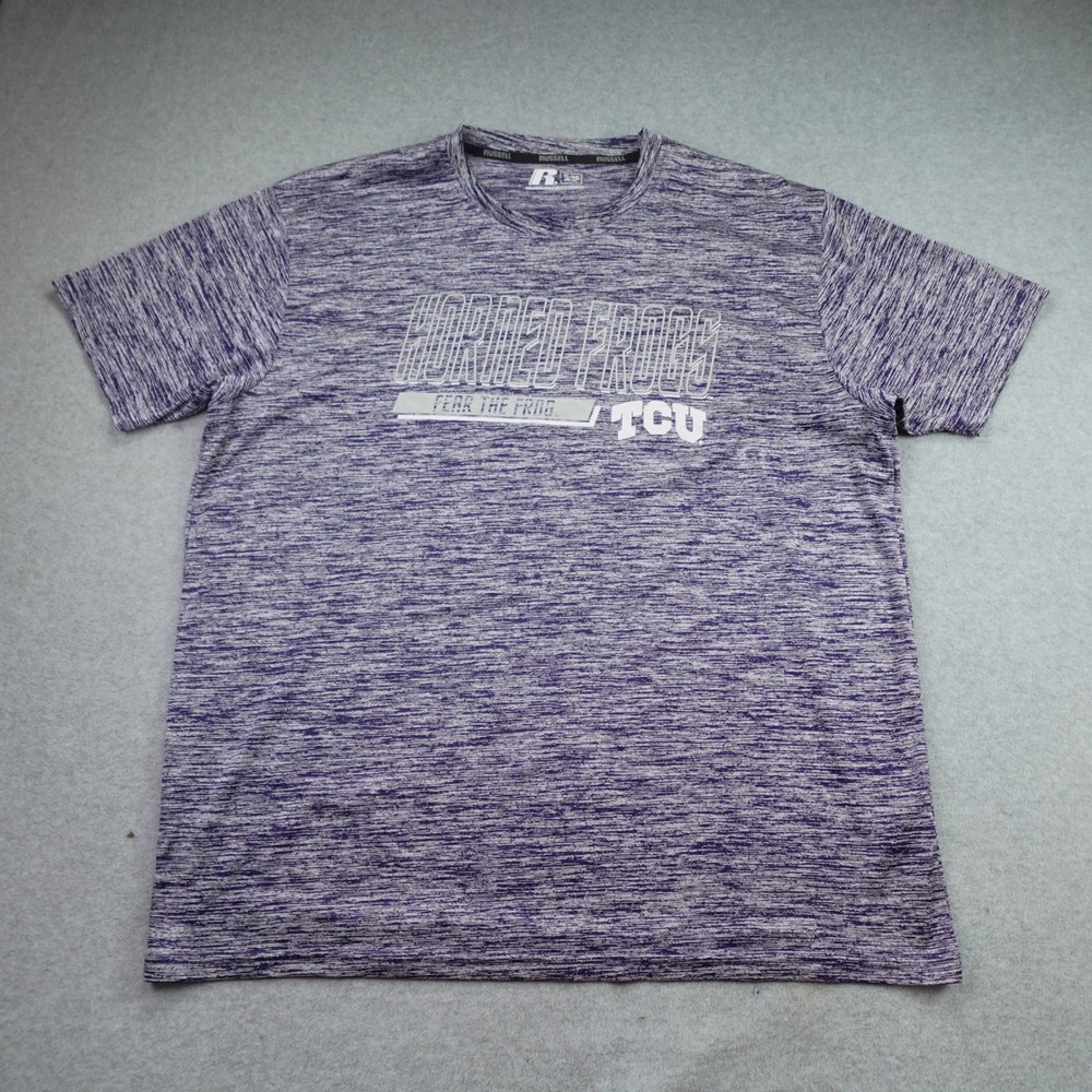 TCU Horned Frogs T Shirt Mens XL Purple Space Dye Athletic Graphic Russell